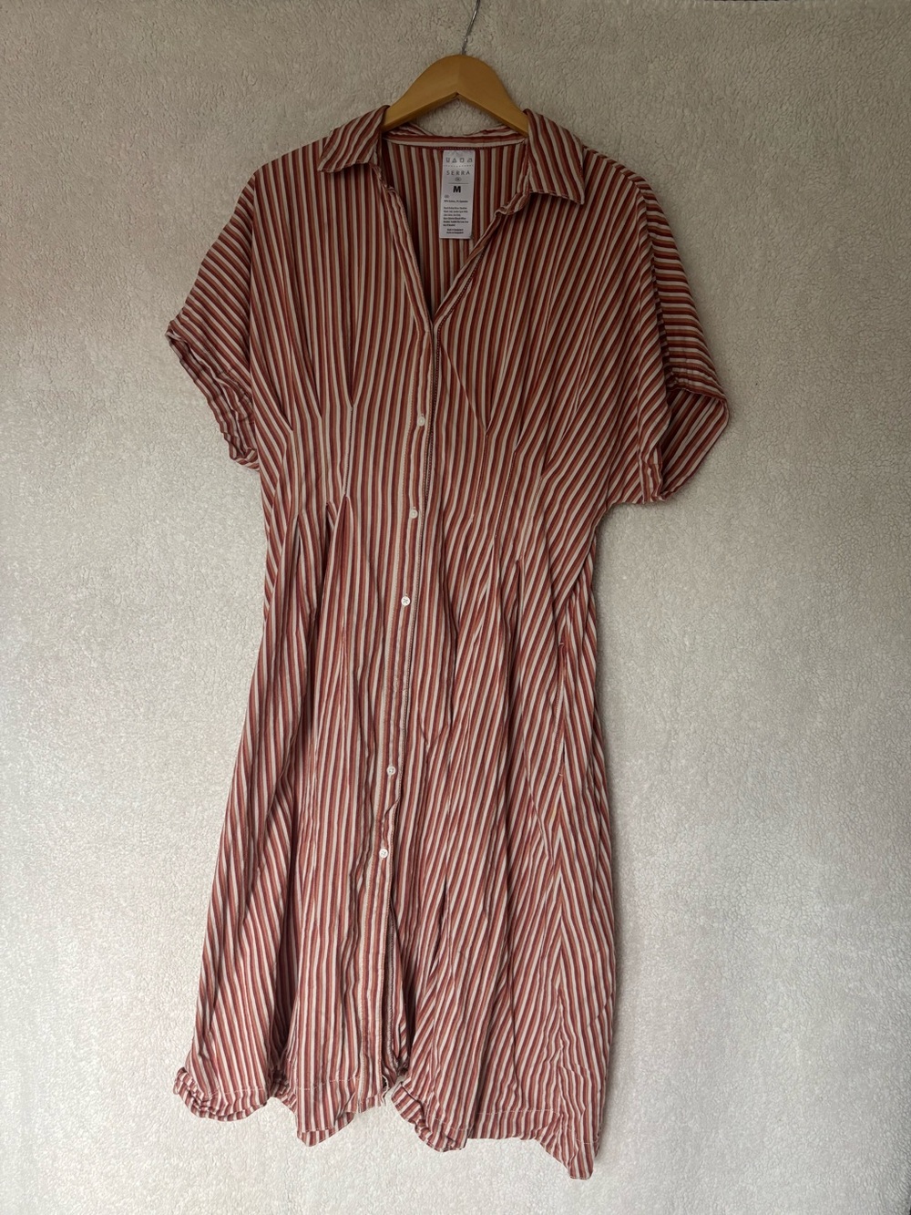 Serra Striped Button-Down Midi Dress with Pockets